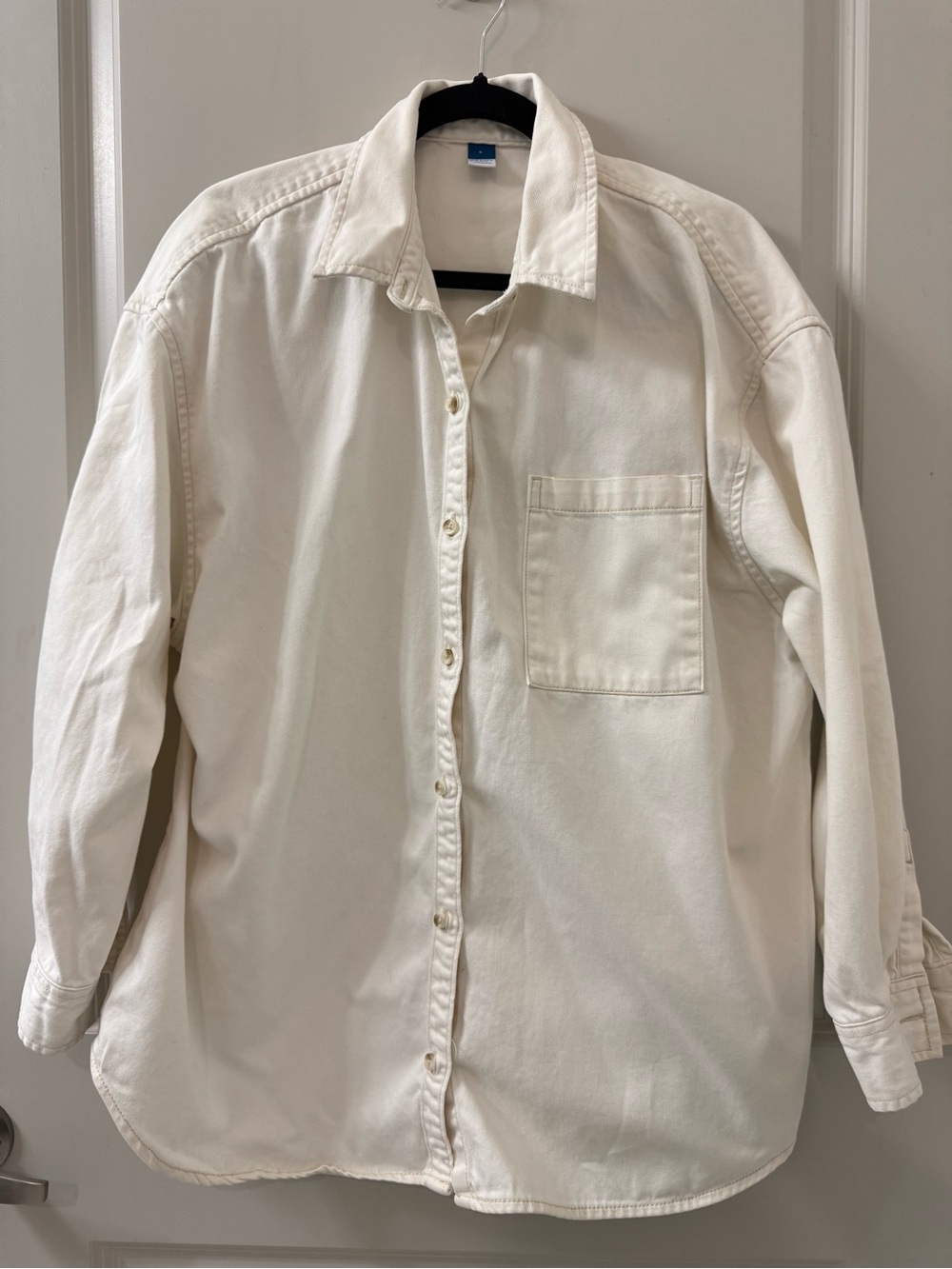 Old Navy Womens Large Heavy  Boyfriend Jeans Denim Shirt Cream Oversized Boho